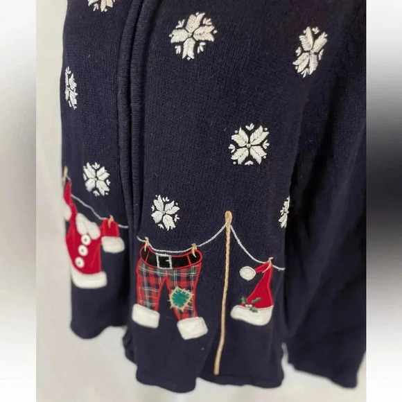 Crystal Kobe Blue Christmas Zip cardigan Sweater Santa's clothes snowflakes M - Picture 3 of 16